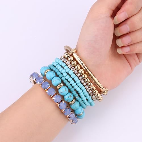 MILACOLATO 4 Sets Boho Bracelets for Women Multi-Color Layered Stackable Natural Beaded Bracelets Adjustable Stretch Bohemian Bracelets 4 pcs - Image 5