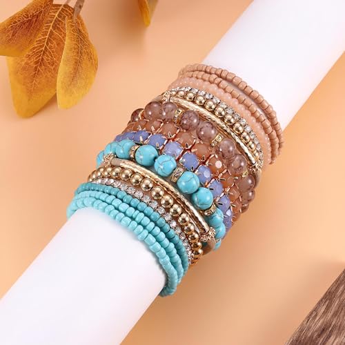 MILACOLATO 4 Sets Boho Bracelets for Women Multi-Color Layered Stackable Natural Beaded Bracelets Adjustable Stretch Bohemian Bracelets 4 pcs - Image 3