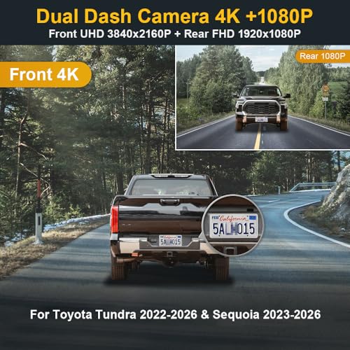 Fitcamx Front 4KRear 1080P Dash Cam Adapts for Toyota Tundra 20222026 Hybrid Sequoia 20232026 Gen3 OEM Look 2 Way HD Video WiFi APP Loop Recording GSensor Easy to Use 128GB Card - Image 3