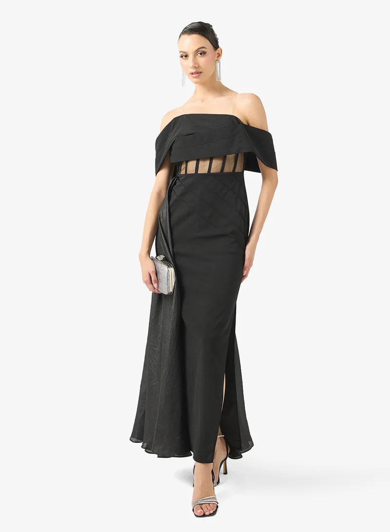 Off Shoulder Dress With Sheer Corset Detail