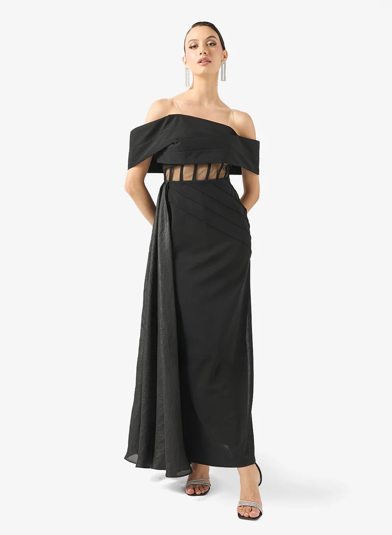 Namshi x Off Shoulder Dress With Sheer Corset Detail