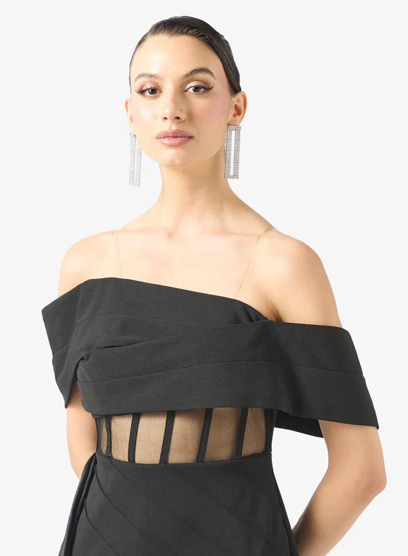 Namshi x Off Shoulder Dress With Sheer Corset Detail