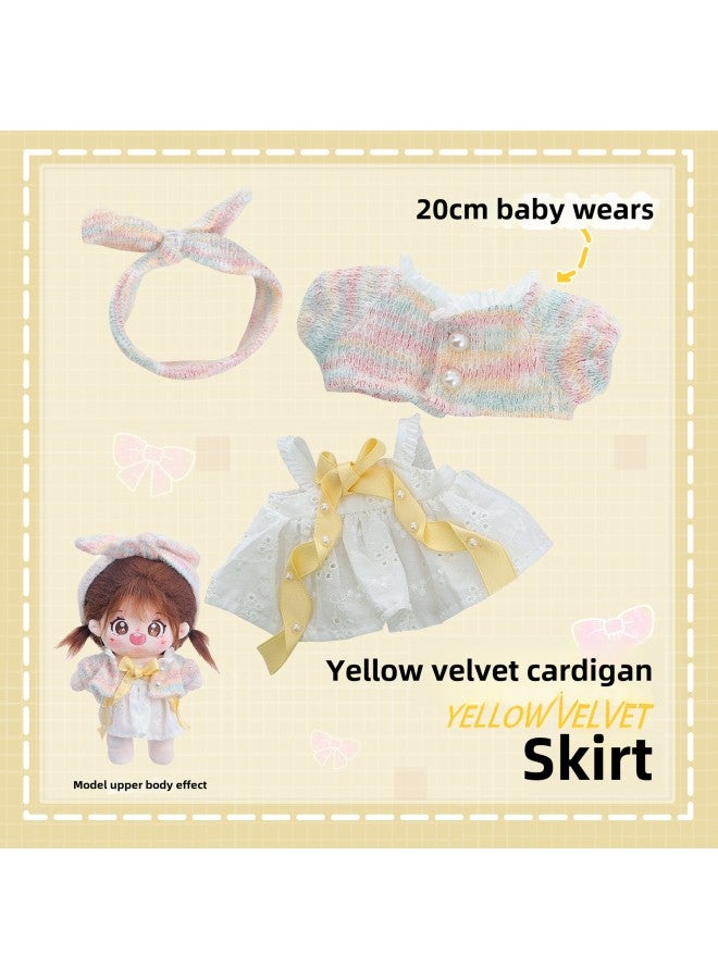 20cm No Attribute Fried Hair Star Doll Spot Cotton Doll Clothes Set Can Be Changed Humanoid Doll Wholesale-Specifications:20cm Cotton Doll Universal-Color:Yellow Velvet Cardigan Pullover [clothes Only]]  - Image 1