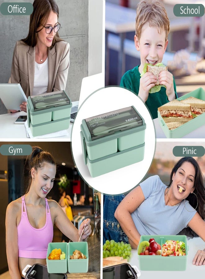 SUCITY 2- Layer Leakproof Bento Box-Large Lunch Box with Compartments und Cutlery Set-Food Picks for Lunch Box Containers for Adults-Microwave Food SafeBento Boxes  - Image 2