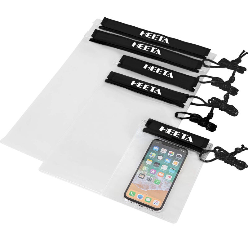HEETA 5-Pack Clear Waterproof Dry Bag Pouch, Water Tight Cases Dry Bags Document Holder for Camera Mobile Phone Maps, Kayaking Boating (Black) - Image 1