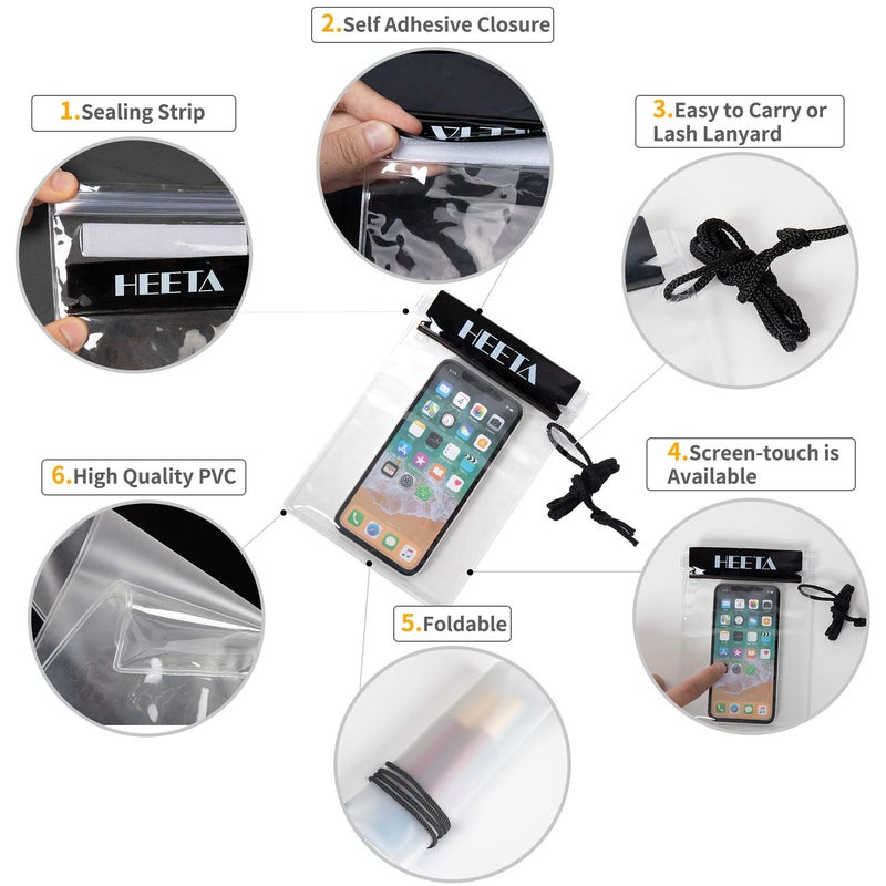 HEETA 5-Pack Clear Waterproof Dry Bag Pouch, Water Tight Cases Dry Bags Document Holder for Camera Mobile Phone Maps, Kayaking Boating (Black) - Image 4