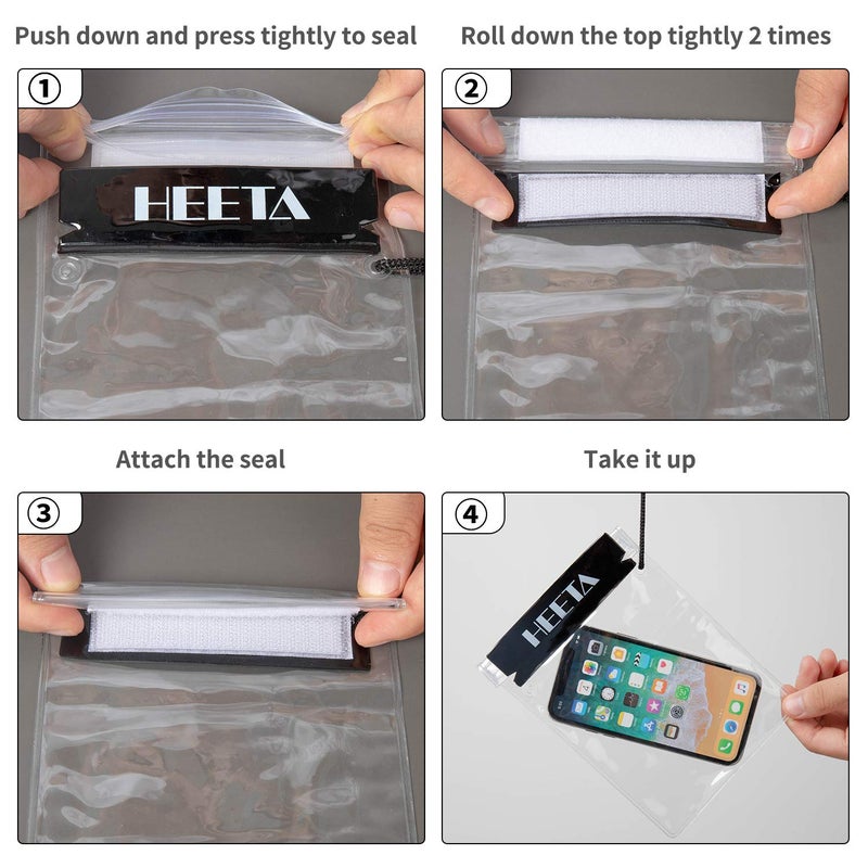 HEETA 5-Pack Clear Waterproof Dry Bag Pouch, Water Tight Cases Dry Bags Document Holder for Camera Mobile Phone Maps, Kayaking Boating (Black) - Image 5