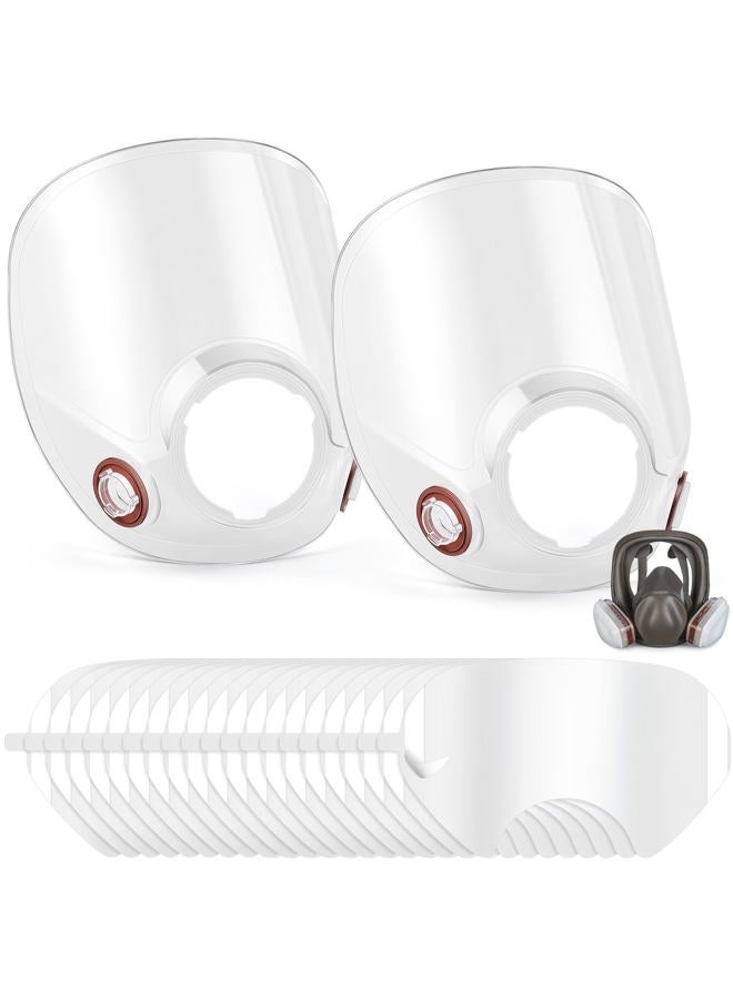 Tellegloww 2 Pcs Replacement Parts Lens Assembly for 6000 Series Full Face Respirator and 20 Pcs Peel off Lens Cover Compatible with 6000, 6700, 6800, 6900 Series Full Face Cover - Image 1