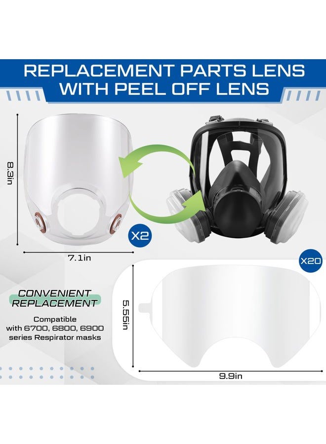 Tellegloww 2 Pcs Replacement Parts Lens Assembly for 6000 Series Full Face Respirator and 20 Pcs Peel off Lens Cover Compatible with 6000, 6700, 6800, 6900 Series Full Face Cover - Image 2