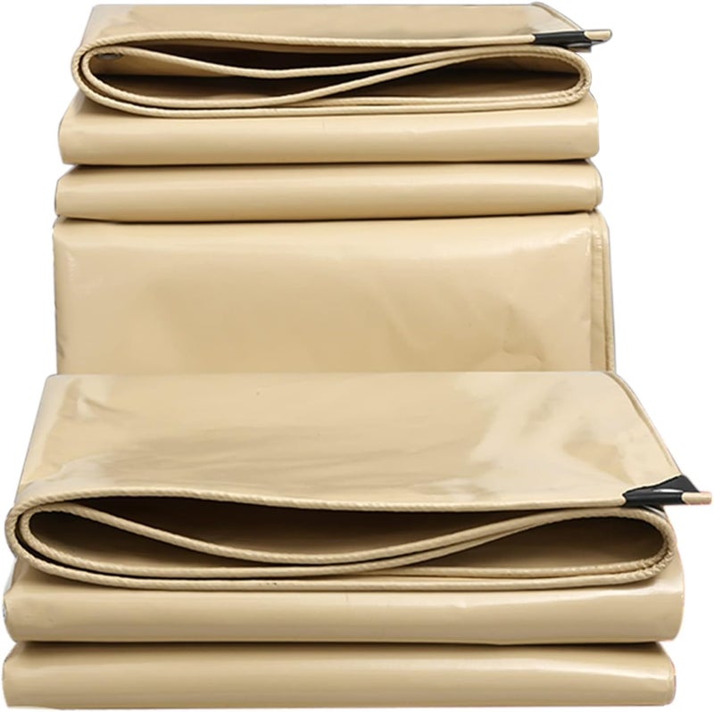 Tarpaulin Beige 1.5x3m Tarpaulin Canopy Tent Heavy Duty Waterproof Tarp Sheet for Camping Garden Furniture,420g/m² 0.40mm Thick Protective Cover Ground Sheet (Size:1x1m) - Image 1
