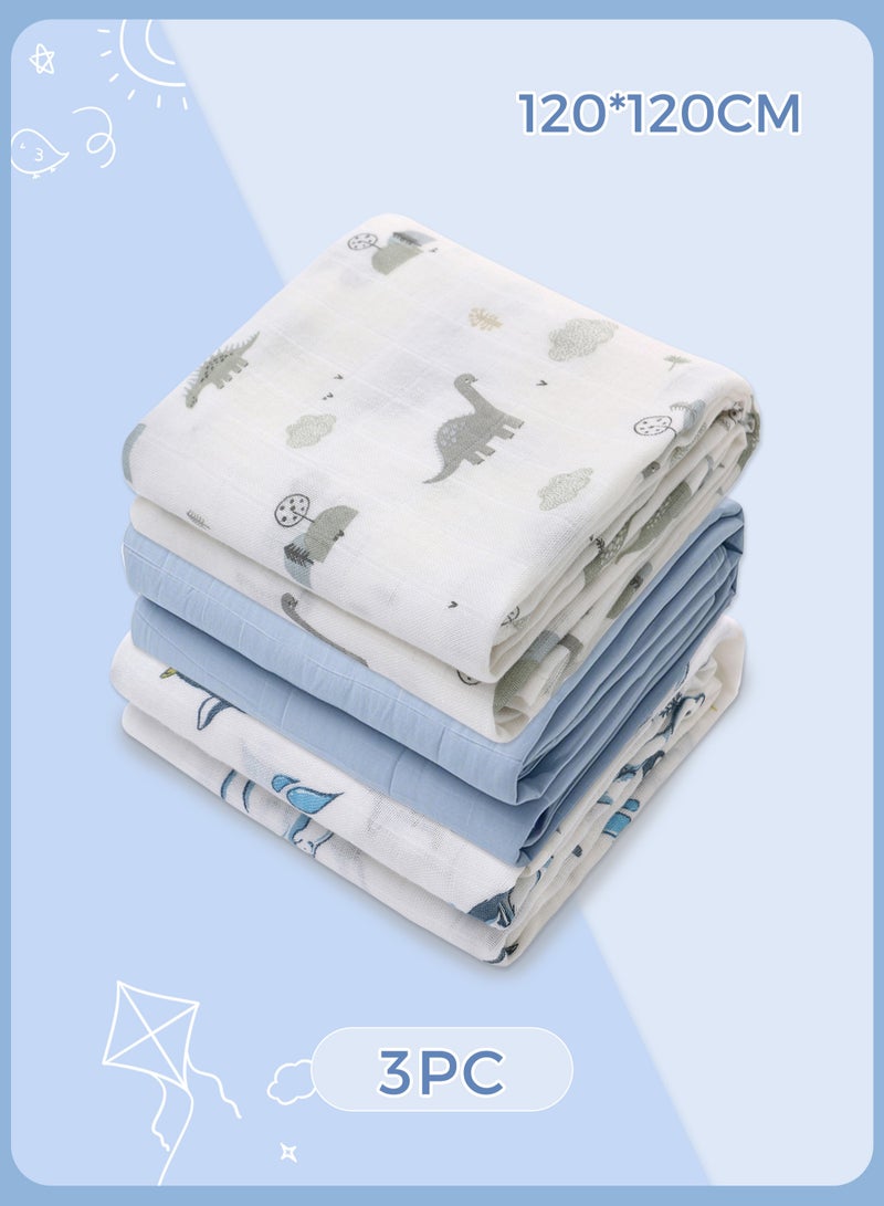Miracle Baby 3 PCS Set Bamboo Cotton Baby Swaddle Blanket Newborn Blanket wrap Soft Baby Burp Cloth Breathable Baby Blankets for Girls and Boys 120x120cm  - Image 1