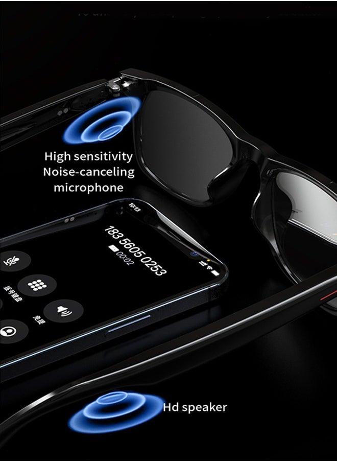 HYUNDAI - AI translation smart bluetooth glasses, real-time multi-language translation glasses, support more than 140 languages, accurate and delay-free translation, suitable for daily life and work, wireless bluetooth range 10-15 meters, 110 mAh battery, talk time 4 hours, standby time 120 hours. Fast charging - Image 1