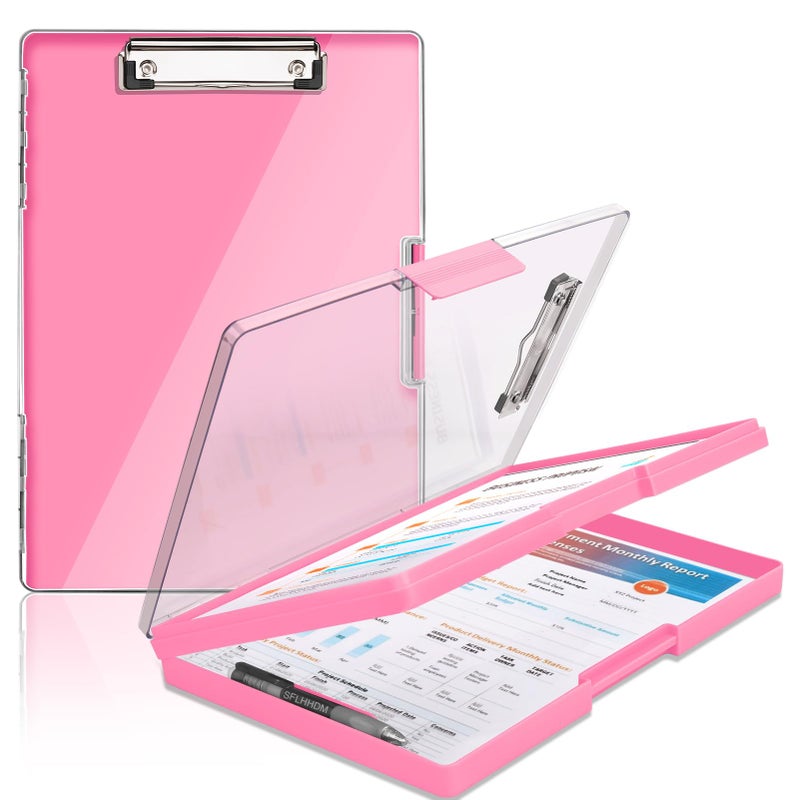 SFLHHDM Clipboard with Storage,Heavy Duty Clip Boards 8.5x11 with 2 Storage Case,Clear Visible Panel Storage Clipboards,Side Opening Nursing Clipboard Folder for Office Supplies-Pink - Image 1