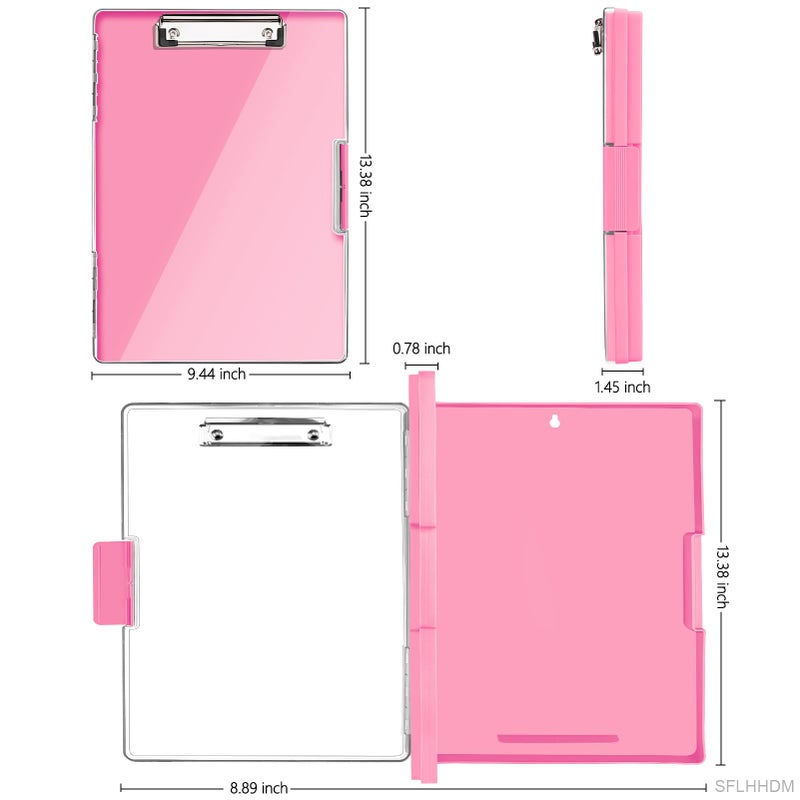 SFLHHDM Clipboard with Storage,Heavy Duty Clip Boards 8.5x11 with 2 Storage Case,Clear Visible Panel Storage Clipboards,Side Opening Nursing Clipboard Folder for Office Supplies-Pink - Image 2