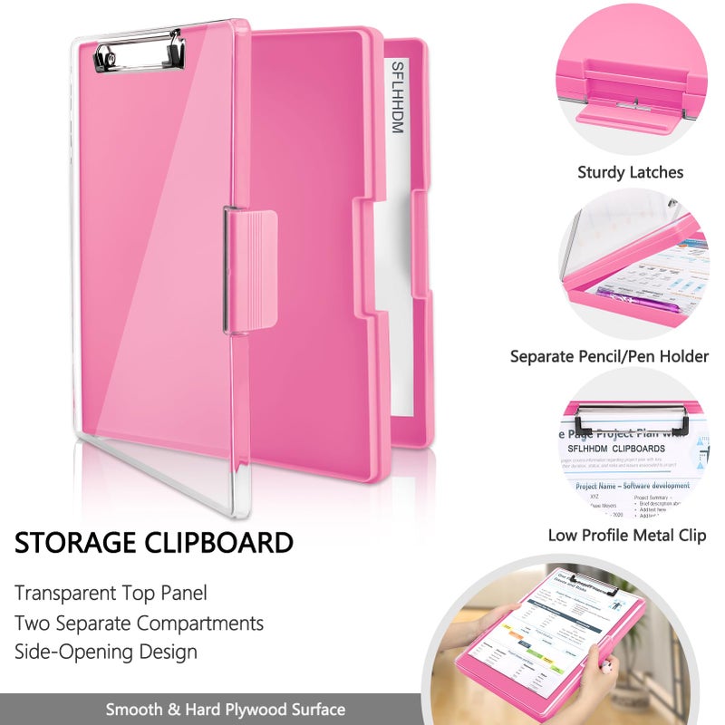 SFLHHDM Clipboard with Storage,Heavy Duty Clip Boards 8.5x11 with 2 Storage Case,Clear Visible Panel Storage Clipboards,Side Opening Nursing Clipboard Folder for Office Supplies-Pink - Image 3