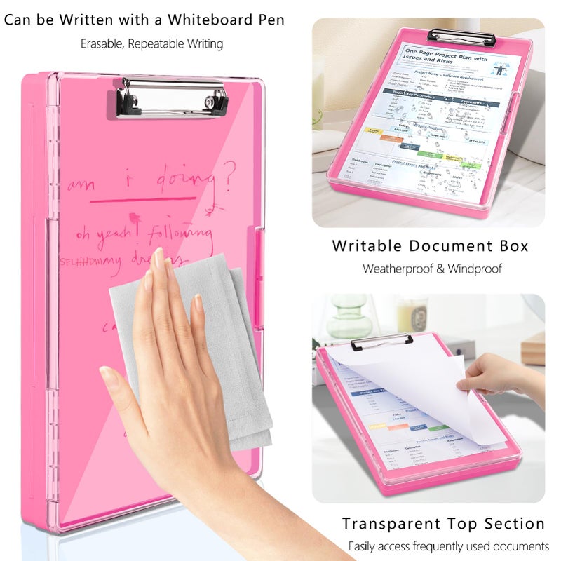 SFLHHDM Clipboard with Storage,Heavy Duty Clip Boards 8.5x11 with 2 Storage Case,Clear Visible Panel Storage Clipboards,Side Opening Nursing Clipboard Folder for Office Supplies-Pink - Image 4