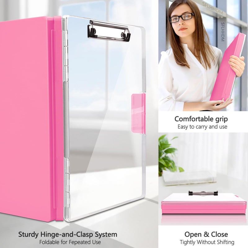 SFLHHDM Clipboard with Storage,Heavy Duty Clip Boards 8.5x11 with 2 Storage Case,Clear Visible Panel Storage Clipboards,Side Opening Nursing Clipboard Folder for Office Supplies-Pink - Image 5