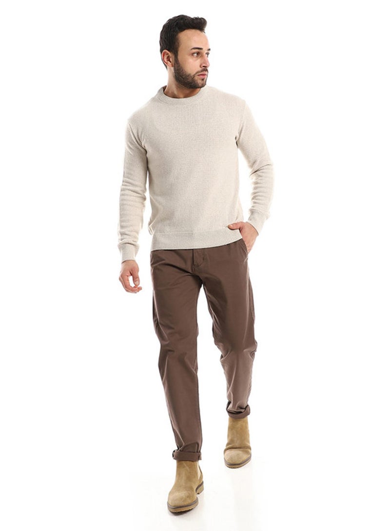 Andora Regular Fit Knitted Cream Pullover - Image 1