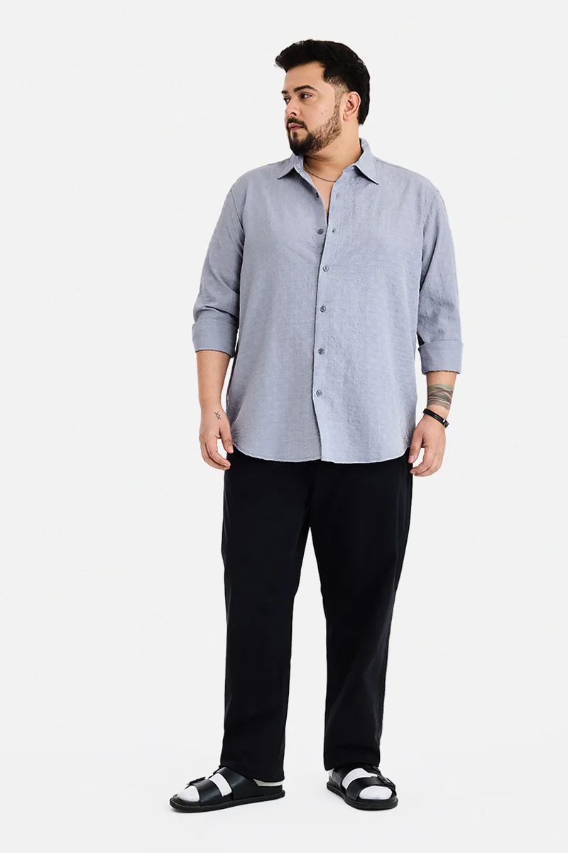 سنيتش Grey Textured Long Sleeve Regular Fit Plus Size Shirt
