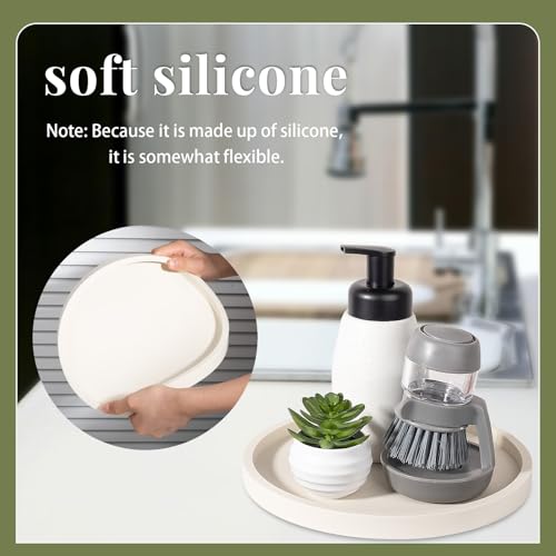 Heagoale Silicone Bathroom Tray Round Vanity Tray Decorative Soap Holder Kitchen Countertop Organizer Coffee Table Decor for Candle, Perfume, Plant, 9 Inch, Beige - Image 4
