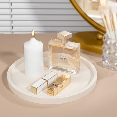 Heagoale Silicone Bathroom Tray Round Vanity Tray Decorative Soap Holder Kitchen Countertop Organizer Coffee Table Decor for Candle, Perfume, Plant, 9 Inch, Beige - Image 2