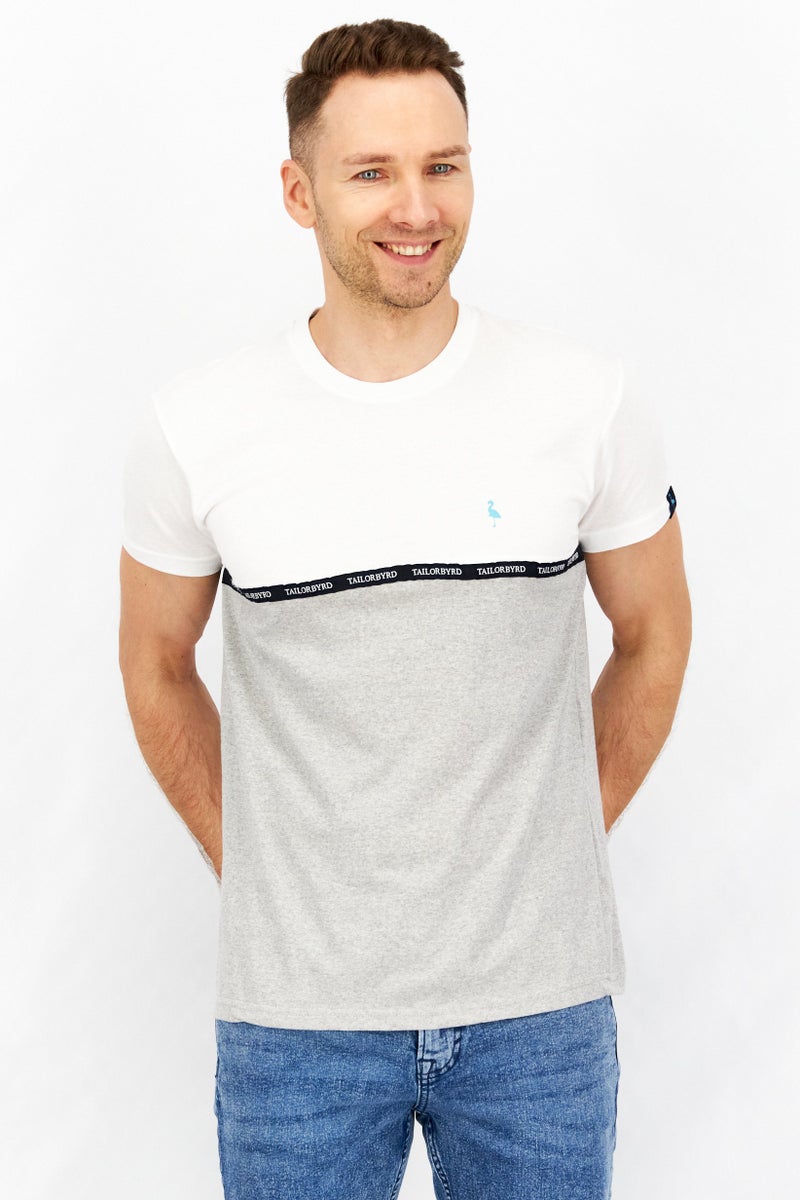 Tailorbyrd Men Crew Neck Short Sleeve Colorblock T-Shirt, White - Image 1