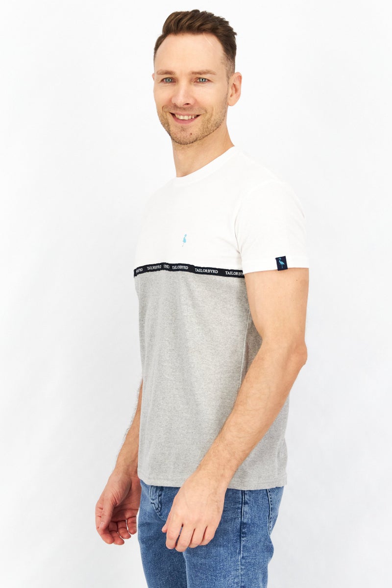 Tailorbyrd Men Crew Neck Short Sleeve Colorblock T-Shirt, White - Image 3