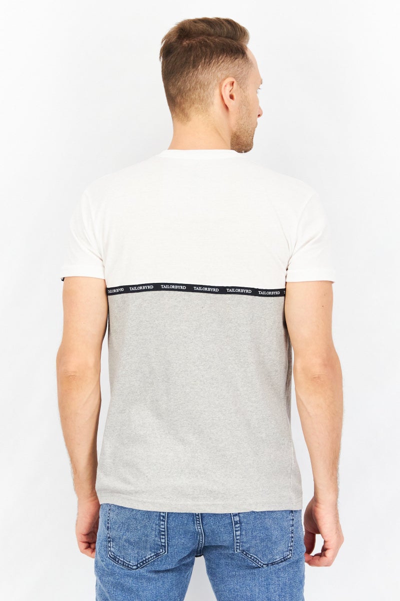 Tailorbyrd Men Crew Neck Short Sleeve Colorblock T-Shirt, White - Image 2