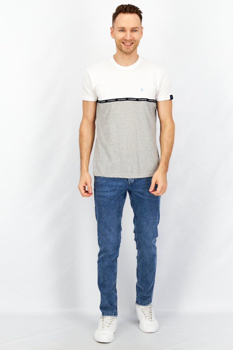 Tailorbyrd Men Crew Neck Short Sleeve Colorblock T-Shirt, White - Image 2