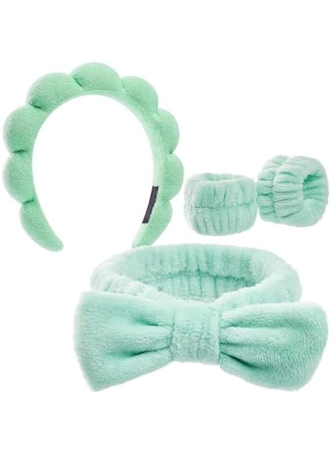 HOOKOR Head and Wrist Band for Women, Spa Headband and Wristband Set for Washing Face, Facial Mask, Makeup and Skin Care, Gifts for Women and Teen Girl Gifts Trendy Stuff, Green - Image 1