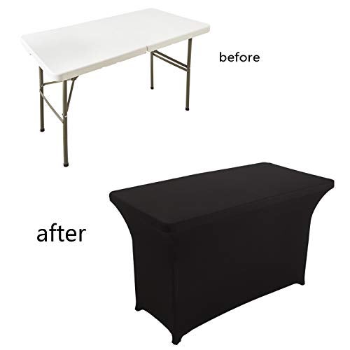 LZY Spandex Fitted Stretch Table Cover for 4ft or 6ft or 8ft Folding Table, Rectangular Cocktail Tablecloth, Perfect for Party or Banquet (4FT Black) - Image 5