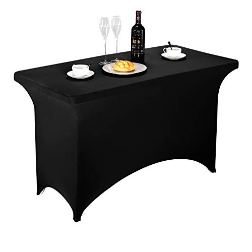 LZY Spandex Fitted Stretch Table Cover for 4ft or 6ft or 8ft Folding Table, Rectangular Cocktail Tablecloth, Perfect for Party or Banquet (4FT Black) - Image 1