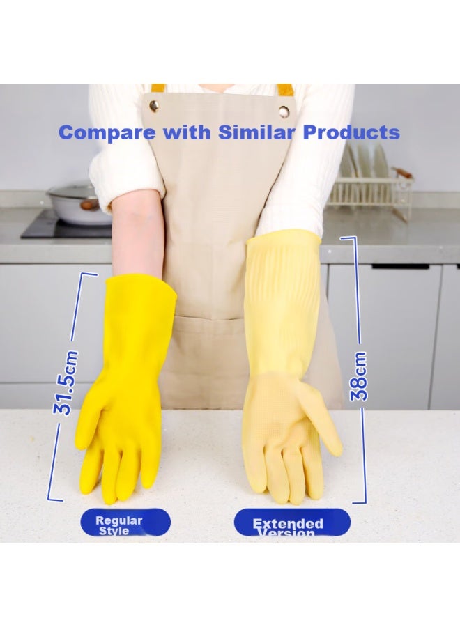 Yessel Yizhixuan Rubber Cowhide Gloves, 4 Pairs, 38cm Thick, For Household Cs, Kitchen, Dishwashing, Cleaning, Latex Gloves, One Size Fits All - Image 1
