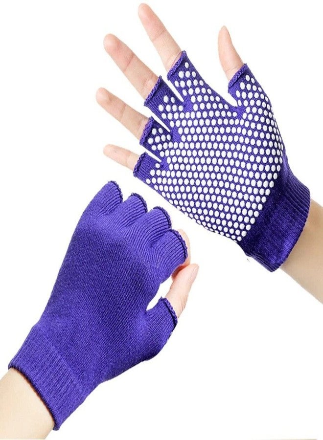 Digital Shoppy 1 Pair Unisex Non-Slip Fitness Gym, Yoga Pilates Balance Warm Workout Fitness Half Finger Hand Protector Gloves (Purple) - Image 2