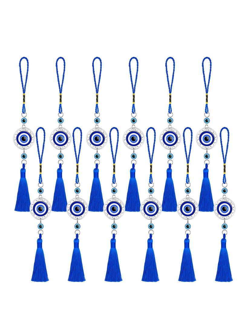 Captaintech Lucky Evil Eye Car Hanging Ornament, Eye Hanging Tassel Ornament, Blue Resin Evil Eye Beads Charm Pendant, Blue Eyes Tassel Rear View Mirror Hanging Accessories for Protection Car Home 12PCS - Image 1