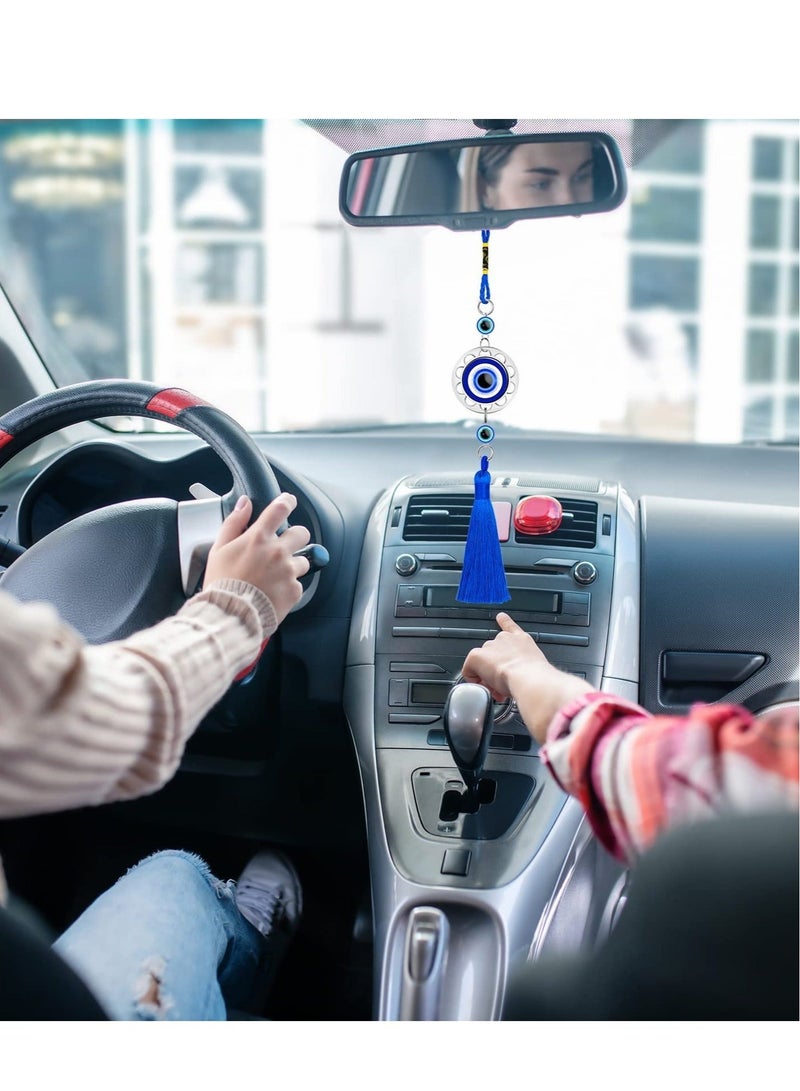 Captaintech Lucky Evil Eye Car Hanging Ornament, Eye Hanging Tassel Ornament, Blue Resin Evil Eye Beads Charm Pendant, Blue Eyes Tassel Rear View Mirror Hanging Accessories for Protection Car Home 12PCS - Image 2