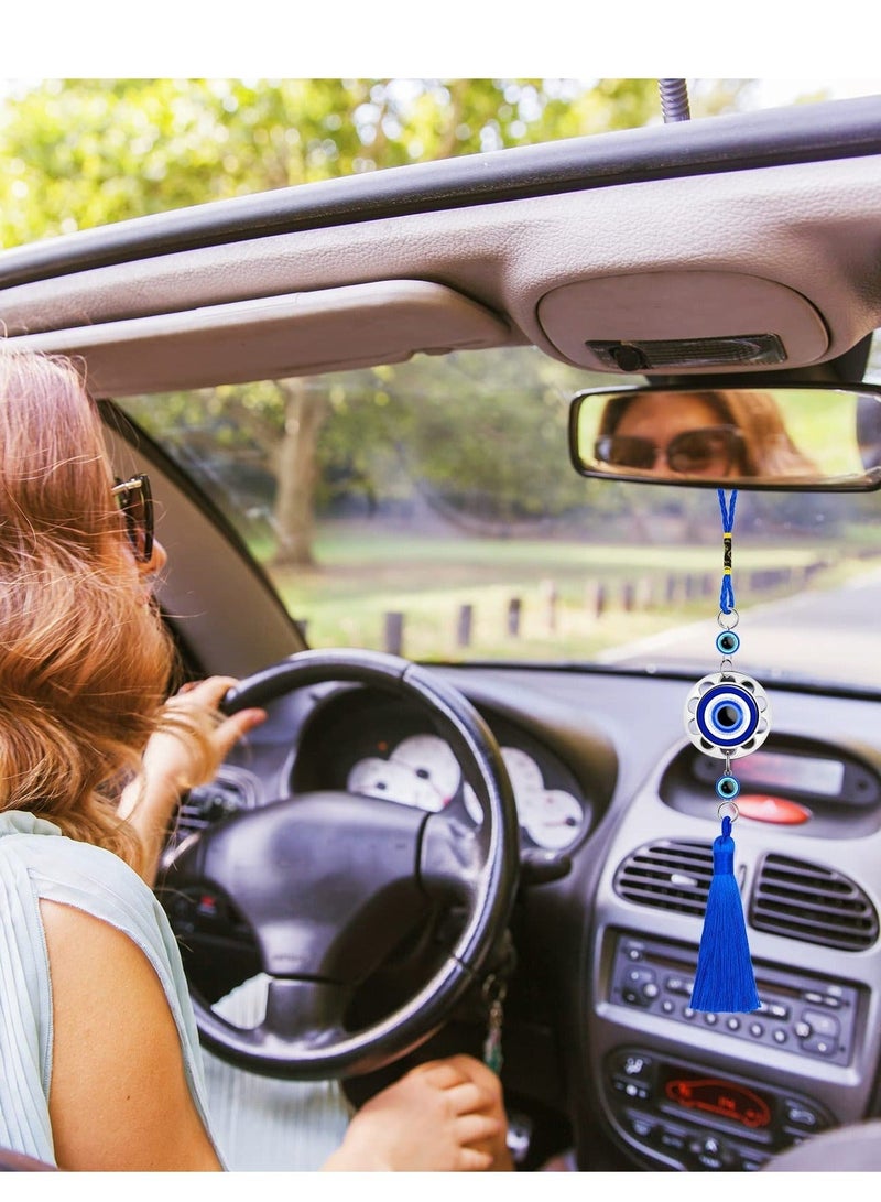 Captaintech Lucky Evil Eye Car Hanging Ornament, Eye Hanging Tassel Ornament, Blue Resin Evil Eye Beads Charm Pendant, Blue Eyes Tassel Rear View Mirror Hanging Accessories for Protection Car Home 12PCS - Image 3