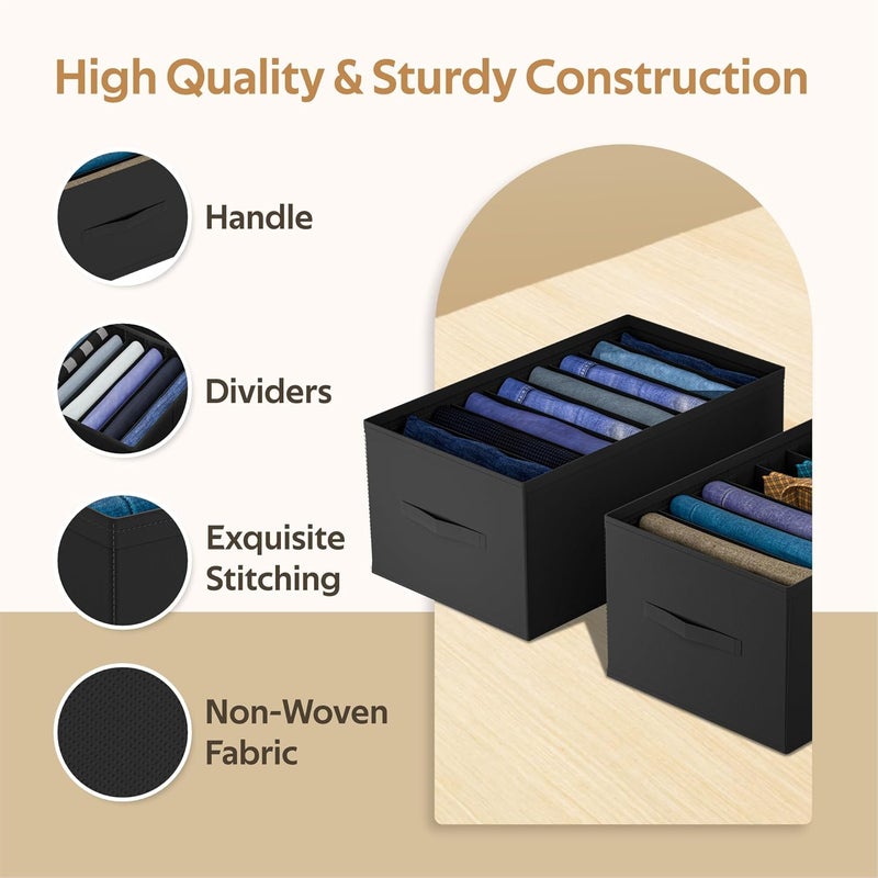 Kuber Industries Pack of 4 Wardrobe Organizer 9 Grid Trouser Organizer Jeans Bra PantySocks Storage Organizer Folding Dress Drawer Organizer Plain Large Black Grey - Image 4