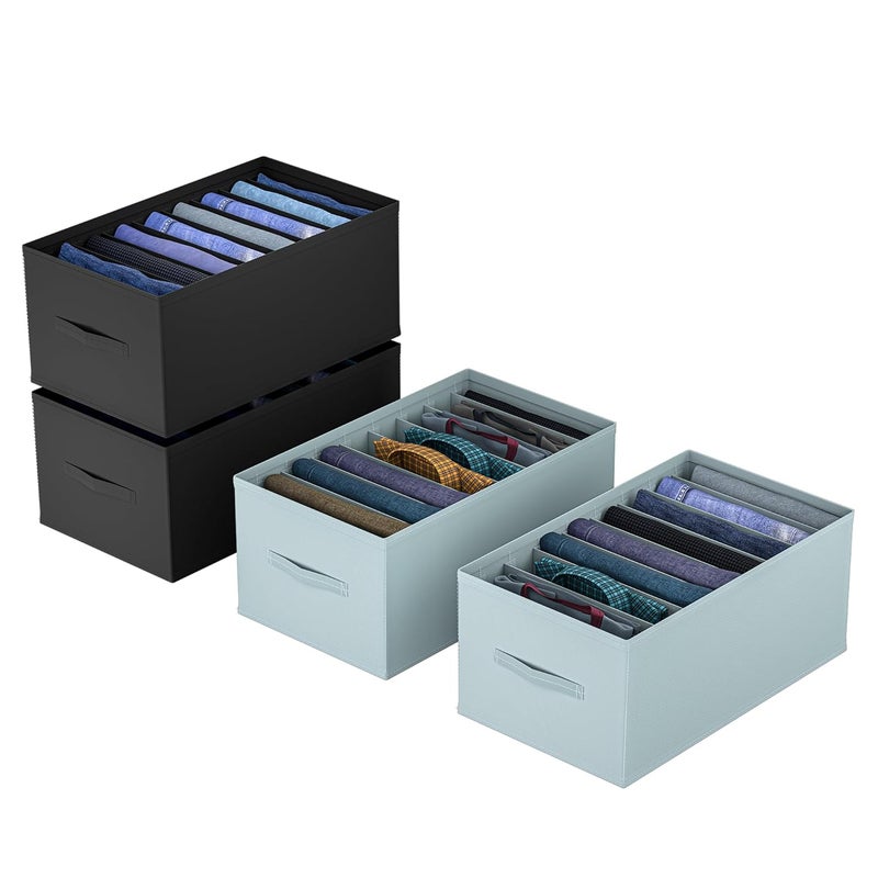 Kuber Industries Pack of 4 Wardrobe Organizer 9 Grid Trouser Organizer Jeans Bra PantySocks Storage Organizer Folding Dress Drawer Organizer Plain Large Black Grey - Image 1