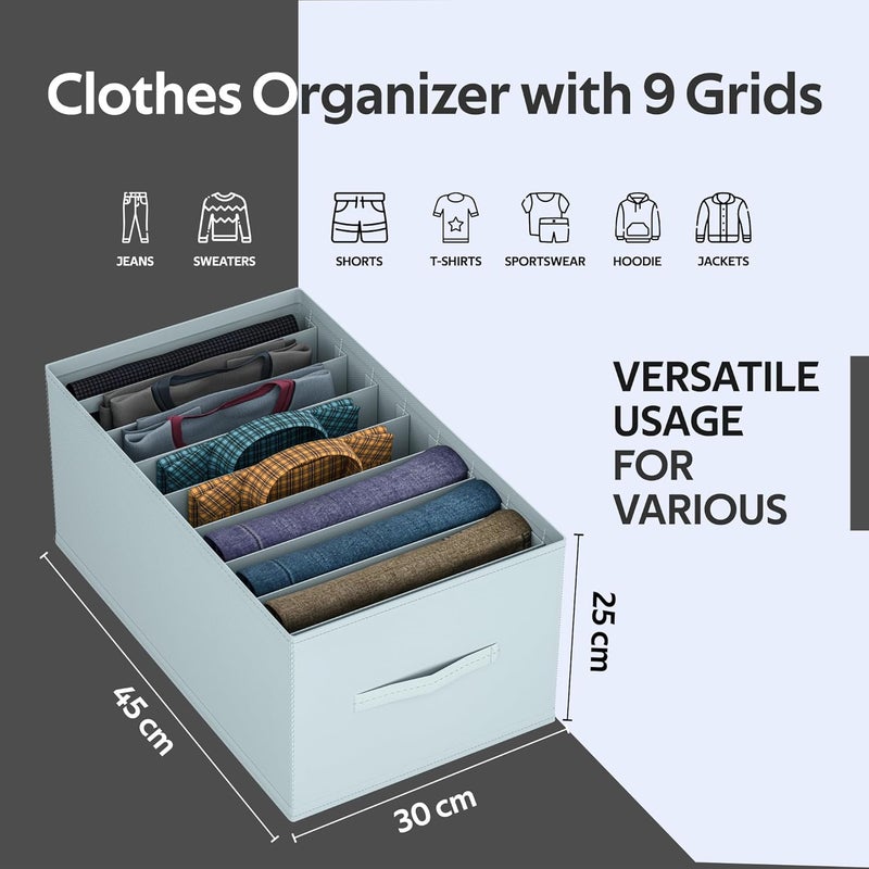 Kuber Industries Pack of 4 Wardrobe Organizer 9 Grid Trouser Organizer Jeans Bra PantySocks Storage Organizer Folding Dress Drawer Organizer Plain Large Black Grey - Image 3