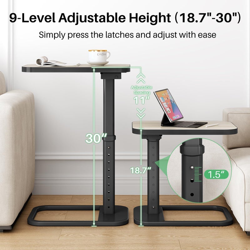 Kitstorack Driftwood Grey TV Tray Table, Adjustable Height & Rounded Metal Corners, Snack Table for Couch, Sofa, Bed, Chair, Living Room, C Shaped End Side Table for Eating, Dinner or Laptop, Small Spaces - Image 2