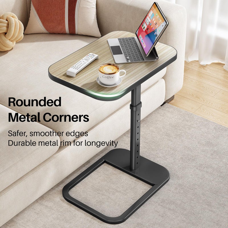 Kitstorack Driftwood Grey TV Tray Table, Adjustable Height & Rounded Metal Corners, Snack Table for Couch, Sofa, Bed, Chair, Living Room, C Shaped End Side Table for Eating, Dinner or Laptop, Small Spaces - Image 3
