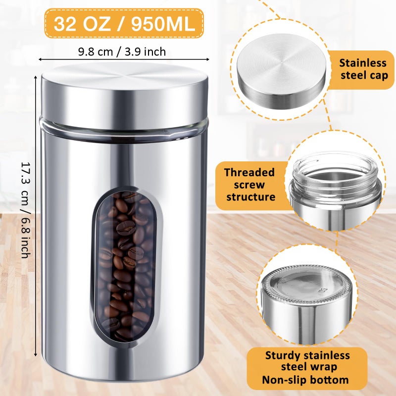 Mimorou 6 Pack Kitchen Canisters Set Airtight Coffee Sugar Tea Candy Storage Jars with Window Glass Stainless Steel Containers with Lids for Flour Cookies Spices Grains Kitchen Decorations(32 oz) - Image 2