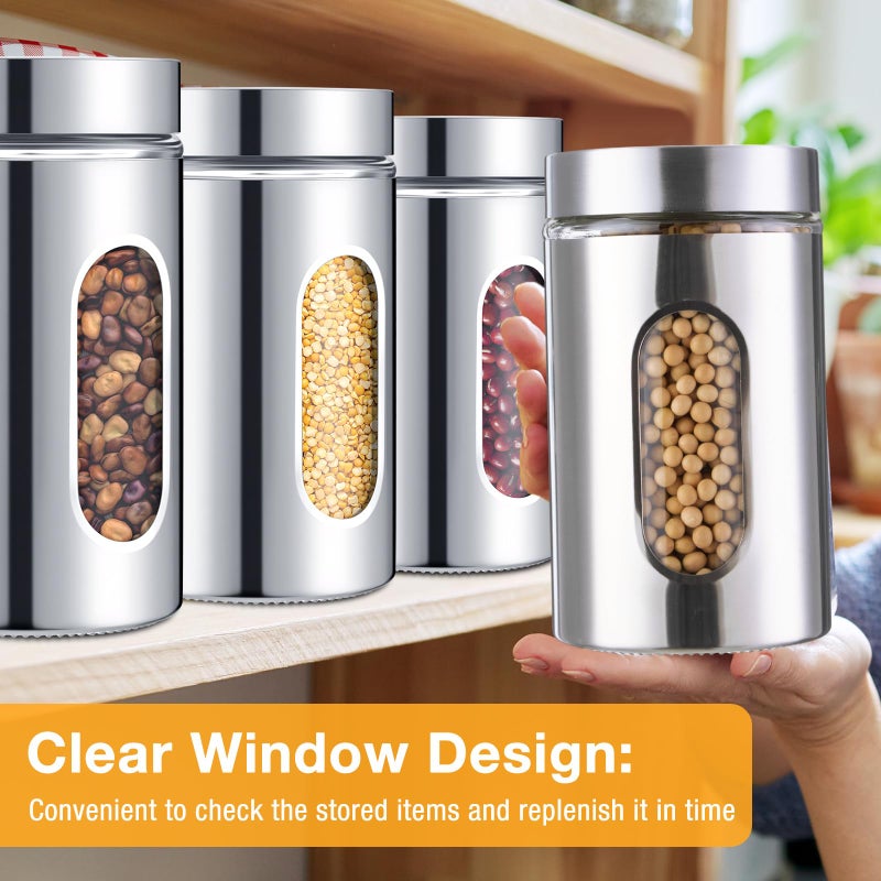 Mimorou 6 Pack Kitchen Canisters Set Airtight Coffee Sugar Tea Candy Storage Jars with Window Glass Stainless Steel Containers with Lids for Flour Cookies Spices Grains Kitchen Decorations(32 oz) - Image 4