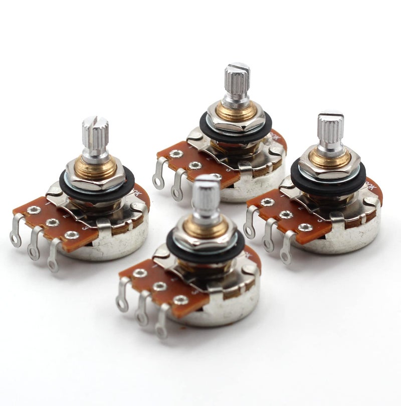 X-ON Set of Four (4X) Bourns 500K SHORT Split Shaft Audio Taper Low Friction Potentiometers - Image 1