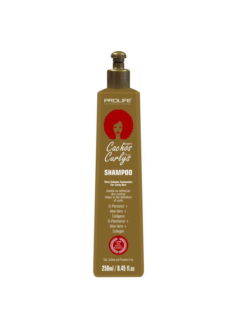 PROLIFE INTERNATIONAL Curly Hair Shampoo rich of Collagen and Panthenol 250ml Made in Brazil 