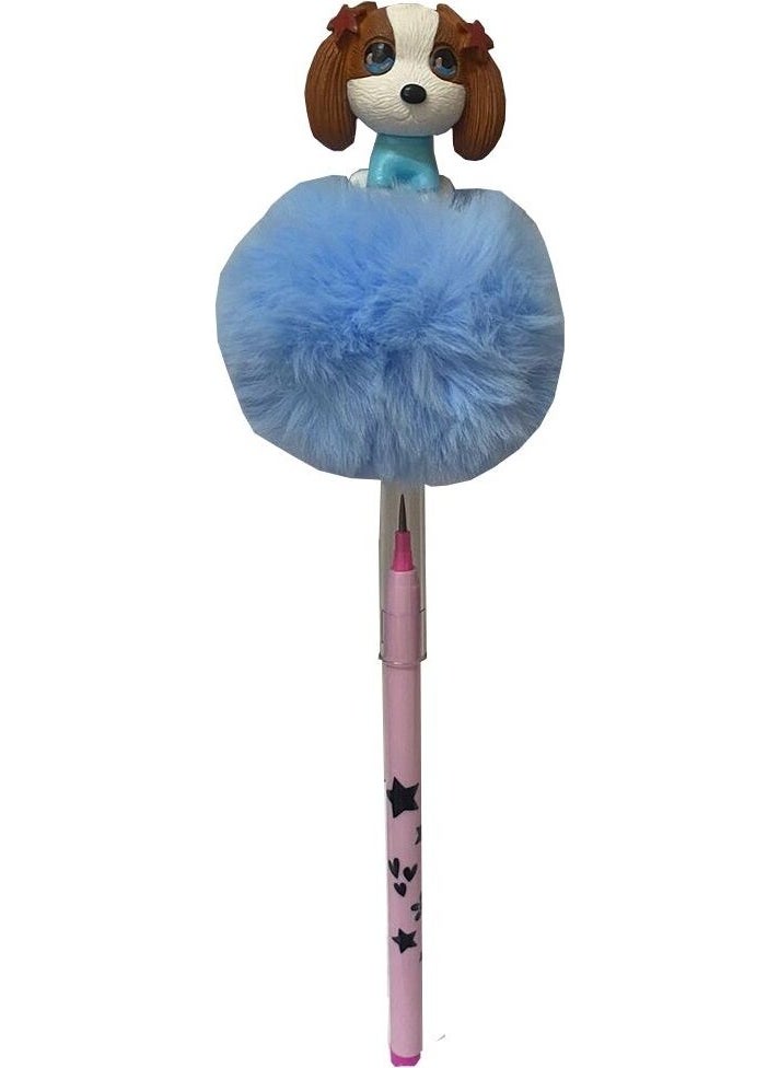 Artlantis Pom-Pom Dog Figure Egg Laying Pen 1 Piece Dog Shaped Egg Laying Pen Gift Pen Furry Cute Pen 