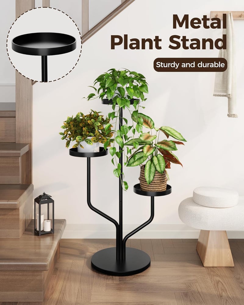 Bamworld حامل نباتات ثلاثي الطبقات، رف نباتات معدني للاستخدام الداخلي والخارجي، مناسب لأواني نباتات متعددة، حامل زهور طويل، لديكور غرفة المعيشة وغرفة النوم والشرفة، أسود - Image 4