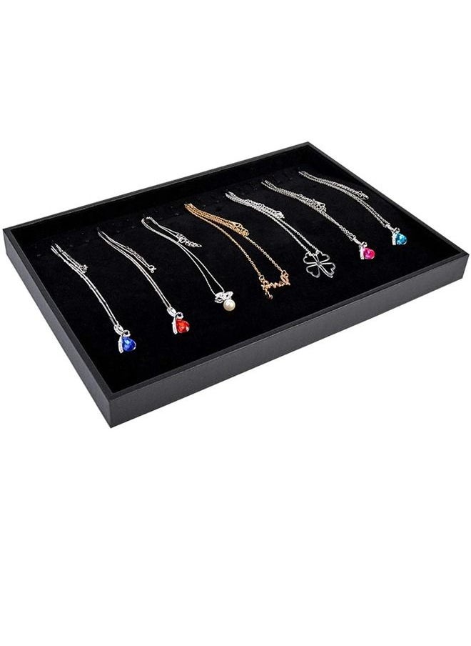 PADOM Padom Jewelry Tray Organizer, Necklace Pendant Organizer Watch Storage Rings Earrings Bracelet Organizer Tray Showcase Display Velvet Stackable Jewelry Storage BLACK COLOR Necklace  - Image 1
