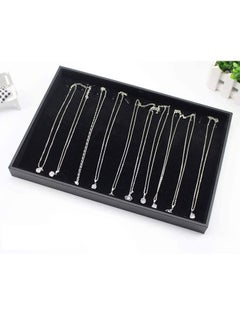 PADOM Padom Jewelry Tray Organizer, Necklace Pendant Organizer Watch Storage Rings Earrings Bracelet Organizer Tray Showcase Display Velvet Stackable Jewelry Storage BLACK COLOR Necklace  - Image 5